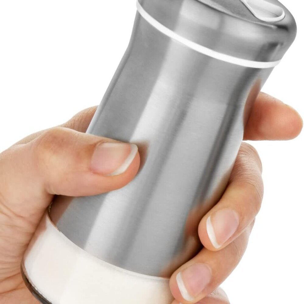 Salt Shaker or Pepper Shaker with Adjustable Pour Holes - Elegant Stainless Stee